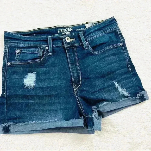 Levi’s Denizen High Rise Faded Webbed Stretch Denim Jean Shorts Size 11 (W30) - Picture 1 of 14